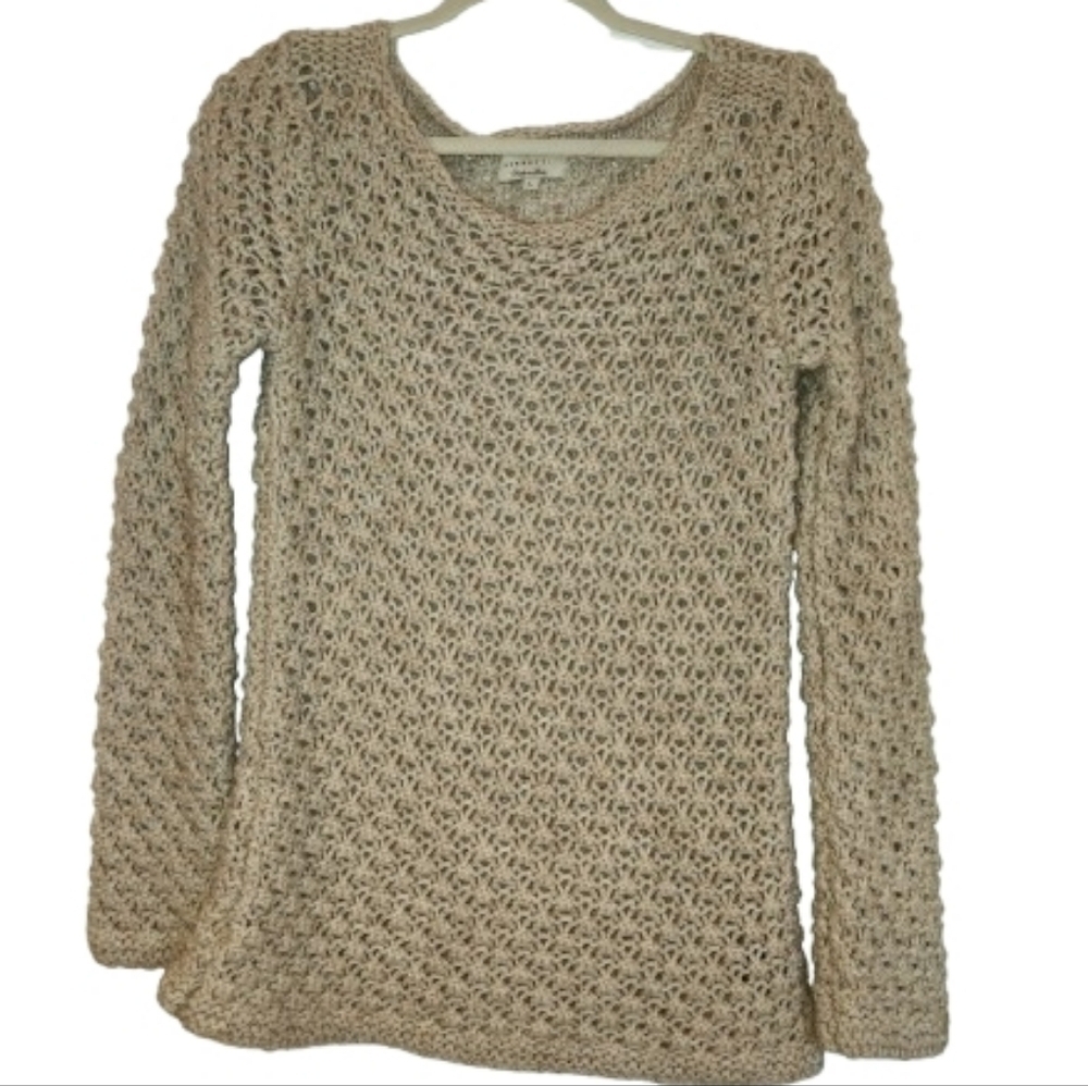 Berretti Made In Italy Open Knit Tan Metallic Sweater Size L Alpaca Wool Blend